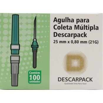 AGULHA COL MULT VACUO 25X0,80 C/ 100UN (VERDE) - DESCARPACK