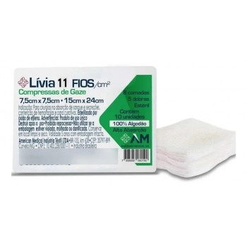 Compressa Gaze Estéril 11 Fios 7,5x7,5cm 10 Unidade Livia - America Medical