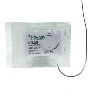 Fio de Sutura Nylon Preto 0 Com Agulha TRG 3.0cm CIR 3/8 de 45cm - Shalon