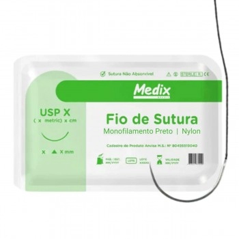 Fio de Sutura Nylon 0 com Agulha 3/8 3 45cm Medix