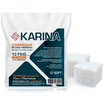Compressa Gaze Hidrófila Algodão 13 Fios com 500 Unidades Karina America Medical