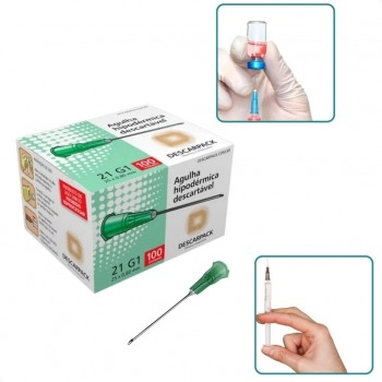 Agulha Verde Estéril Descartável 0,80x30mm Com 100 Unidades Descarpack