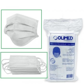 Máscara Descartável Tripla com Elástico – Branca Pacote com 50 Unidades - Glomed