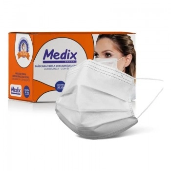 Máscara Descartável Tripla com Elástico 50 Unidades Medix